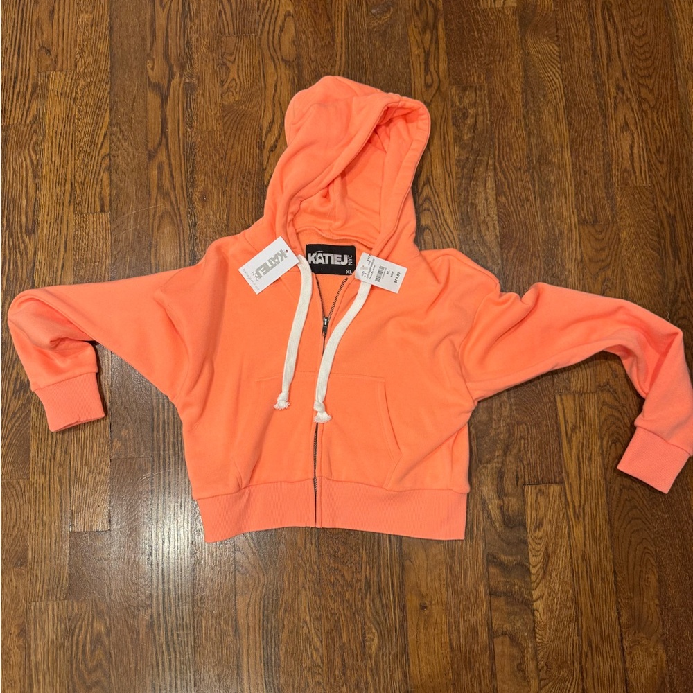 Katie J NYC Vibrant Orange Dylan Zip Up Hoodie